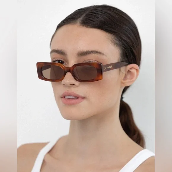 lu goldie mod sunglasses - salóme chestnut slim rectangular