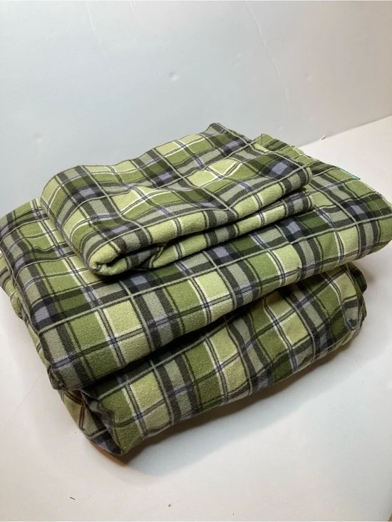 Green Plaid Fleece Sheets Twin - Cozy Home Bedding set of two