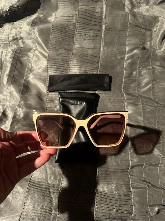 Quay Australia Cream Oversized Square Sunglasses with Brown Lenses