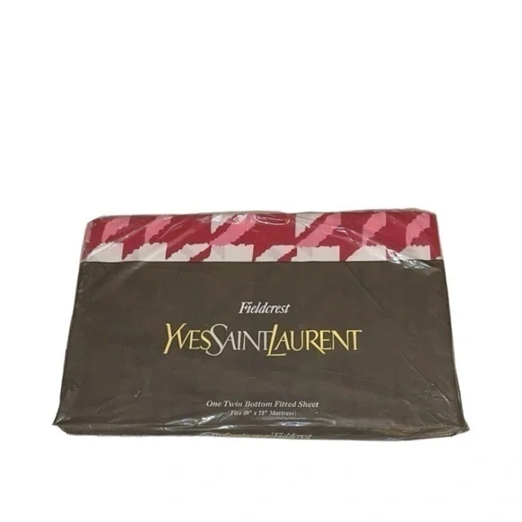 YSL Yves Saint Laurent Fieldcrest‎ Pink Geometric Designer Twin Fitted Sheet