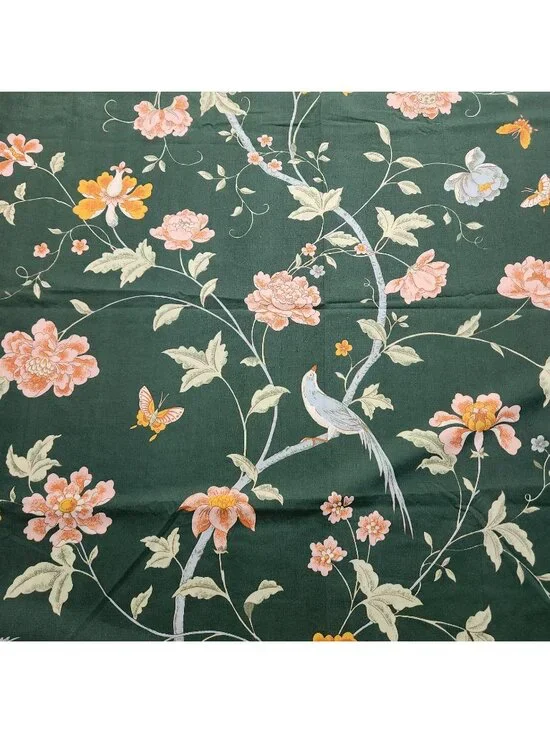 Vintage Fieldcrest Empress Garden Geen Bird Floral Flat Twin Sheet