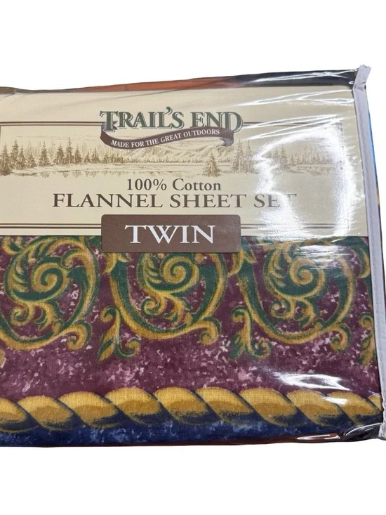 Vintage Trail’s End 100% Cotton Blue Geometric‎ Twin Sheets Made In Portugal
