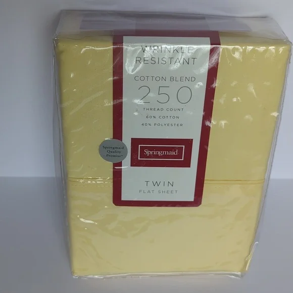 Springmaid Sheet Twin Flat Wrinkle Resistant Cotton Blend 250 Thread Count Yello
