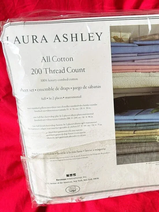 NEW Vintage Full Cotton Sheet Set~Laura Ashley Bistol white Pink Rose Paisley