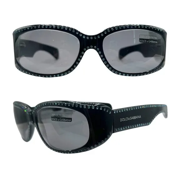 Dolce & Gabbana DG710S Black & Light Blue Crystal Embellished Oval Sunglasses