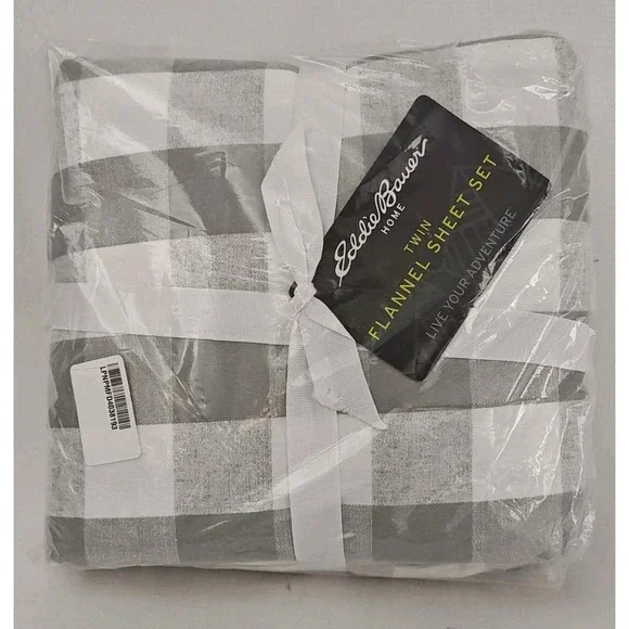 Eddie Bauer Home Twin Flannel‎ Sheets New In Package Gray White NWT