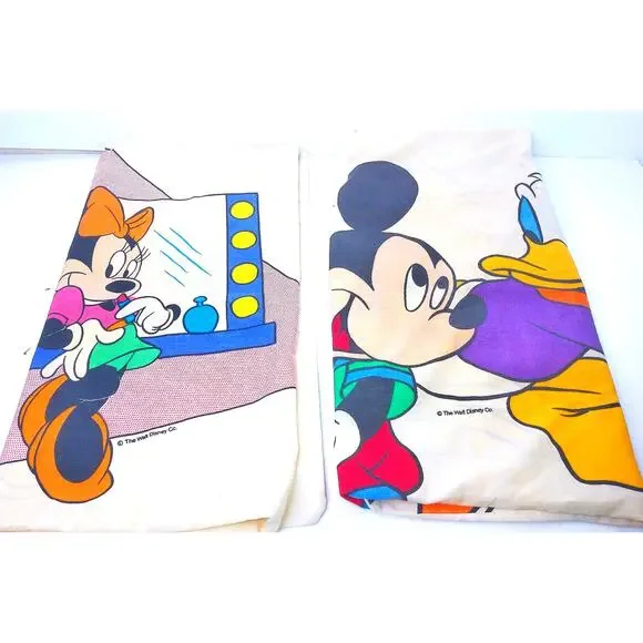 Vtg Pacific Walt Disney Mickey Minnie Mouse Donald Daisy Duck Pillowcase Set