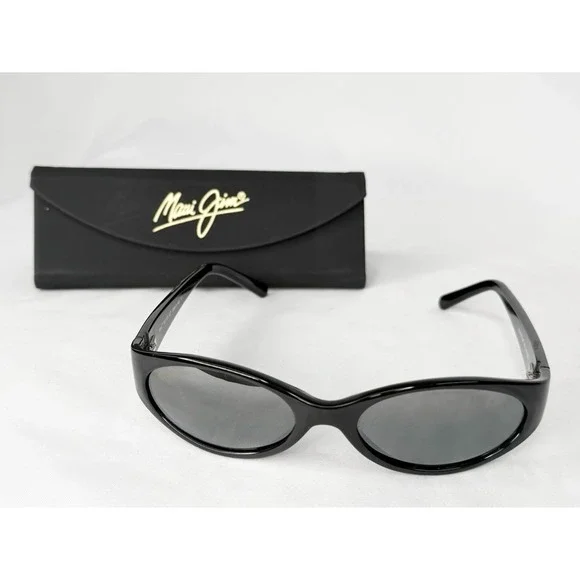 MAUI JIM MALIA MJ 125-02 Gloss Black W/ Grey POLARIZED Oval  SUNGLASSES NEW Case