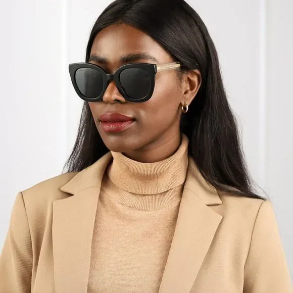 NEW Gucci Sunglasses GG0564SN 001 Cat Eye Crystal Gold Black Grey