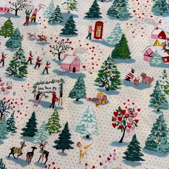Cath Kidston Shine Bright Christmas Village Queen Flat Sheet 90