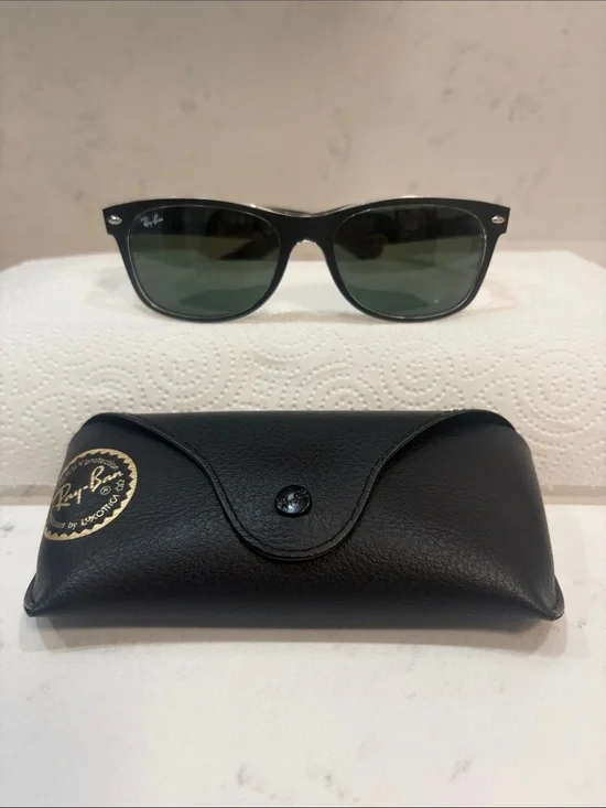Ray-Ban Black Frame Sunglasses with Green Lenses