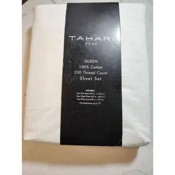 Tahari Queen 4 Piece Queen Sheet Off White 200 Count (845)