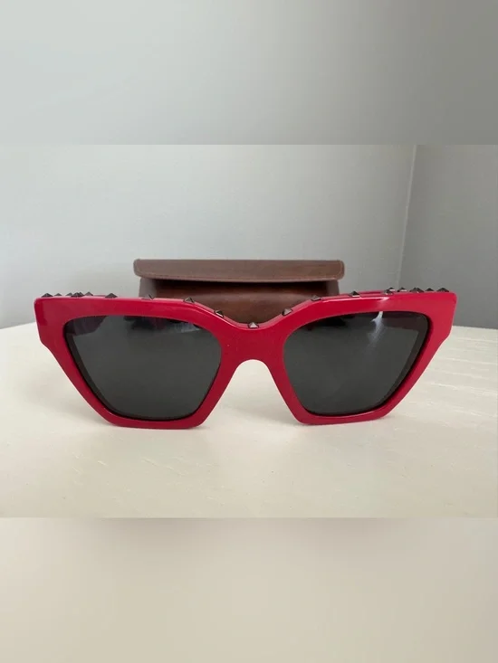 Valentino Red Studded Sunglasses with Dark Lenses