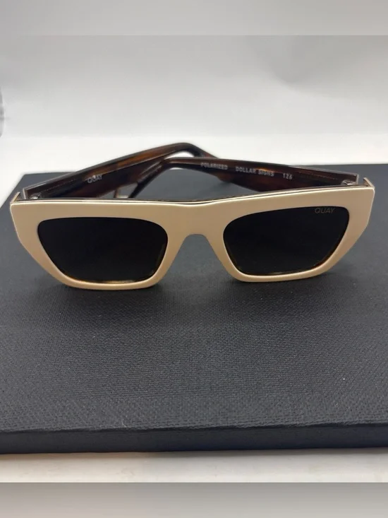 Quay Australia Dollar Signs Sunglasses Ivory/Brown Gold Polarized Cat Eye Trendy