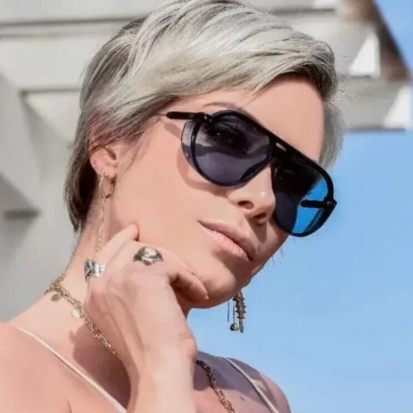 Sunglasses Women's Fashion Shield Style Designer Shades Dark Black Lens‎ Trendy