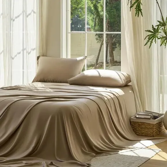 NWT Sijo DOZ Bamboo Sheet Set 3 Piece -1 Sheet 2 Pillowcases Dune Queen