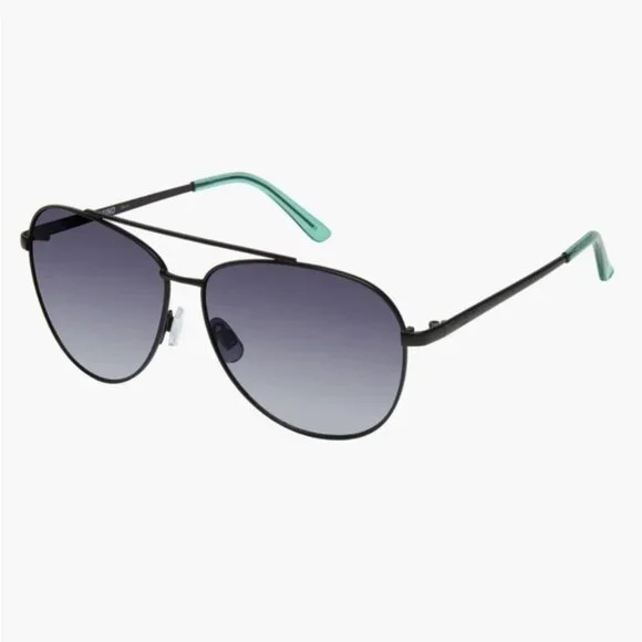 NWT KURT GEIGER LONDON 61mm Aviator‎ Sunglasses Black Crystal Green/ Smoke