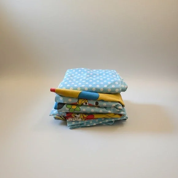 Vintage Disney Productions Twin 3pc Sheet Set Blue Mickey Minnie Donald Polkadot