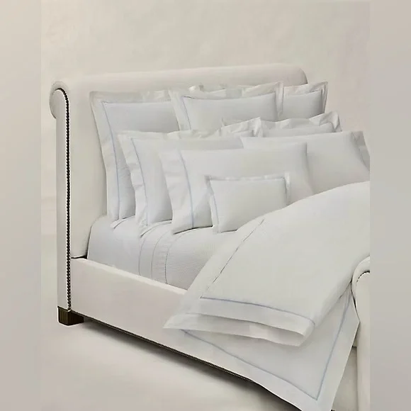 Polo Ralph Lauren‎ Organic Cotton Percale Queen Flat Sheet Palmer NEW White Blue