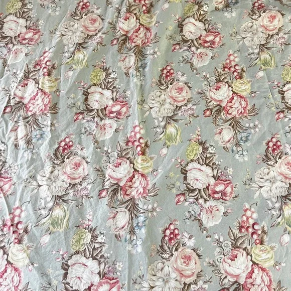 Vtg Ralph Lauren Single King Flat Sheet Sage Green Cabbage Rose Cotton USA Made