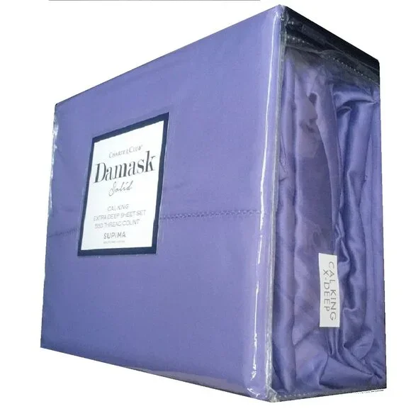 new AMETHYST PURPLE Charter Club Solid 550 TC Cotton CAL KING X-DEEP Sheet Set