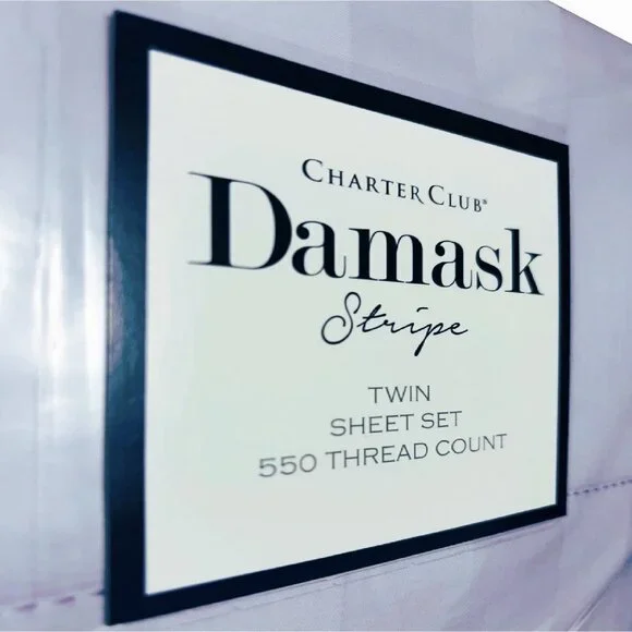 new PALE LILAC STRIPE Charter Club Damask 550 TC 100% Cotton TWIN Sheet Set