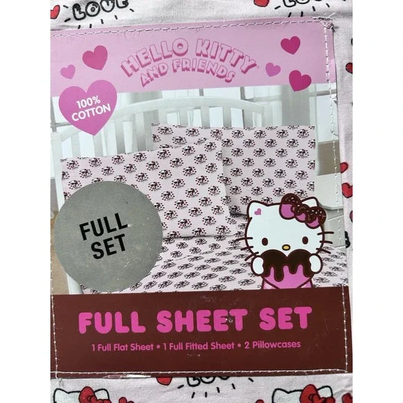 Hello Kitty & Friends Love Hearts Full Size Sheet Set NEW