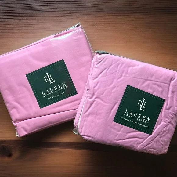Vintage Lauren Ralph Lauren Berry Pink Extra Deep Fitted Sheet/Flat Sheet Queen