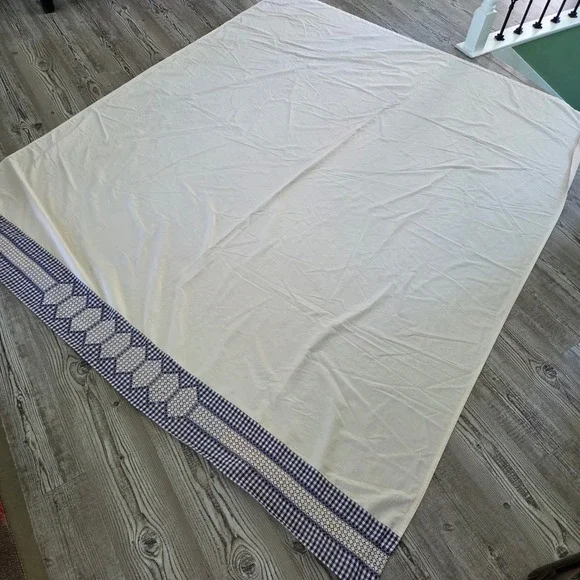 Vintage Lady Pepperell Gingham Border Embroidered Flat Sheet Full Cottagecore