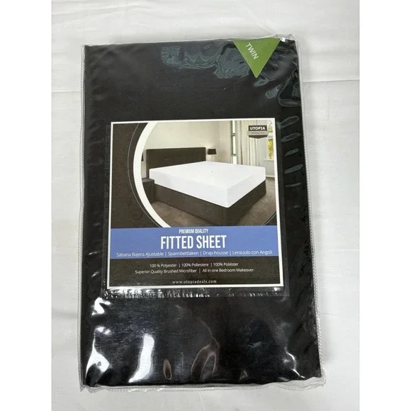 Utopia Bedding Twin Fitted Sheet Black Microfiber Soft Wrinkle Resistant