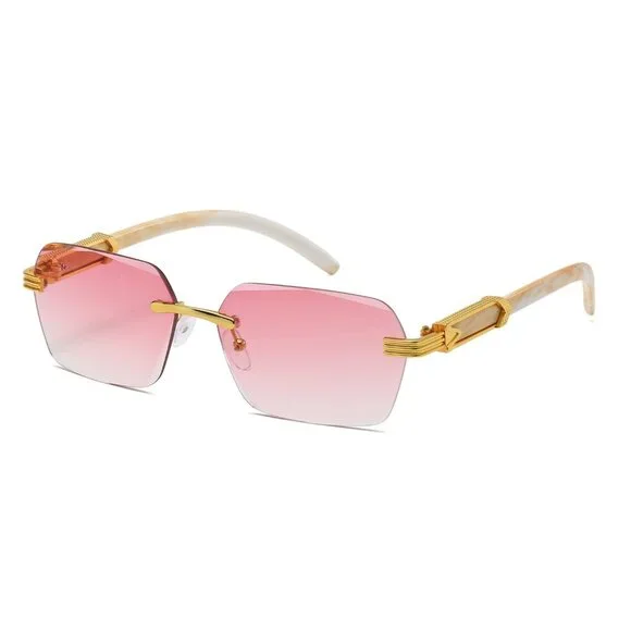 Hip Hop Women Men Sunglasses Pink Rimless Luxury Retro Shades Gold‎ Metal Lentes