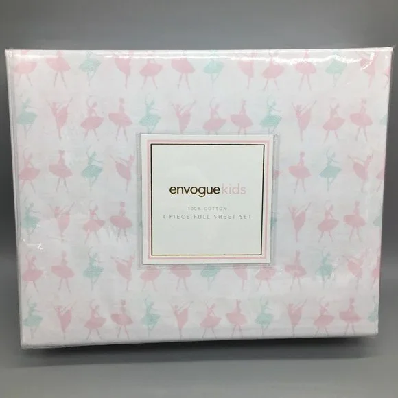 4pc Ballerina FULL Sheet Pillowcase Set Dance Ballet Pink Aqua Turquoise Envogue
