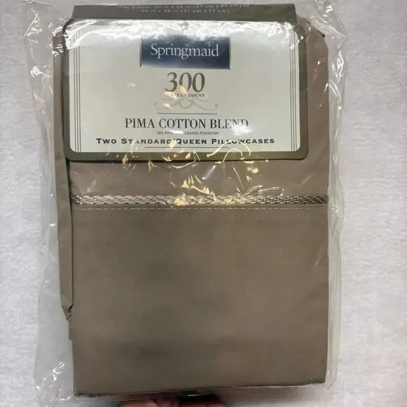Springmaid Vintage Pillowcases Pima Cotton 300TC Standard Tan Pillowcases NEW