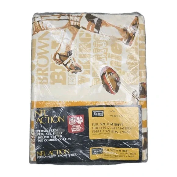Vintage NFL Action Perma-Prest Full Flat Sheet Sears Licensed NFL Sheet NOS‎