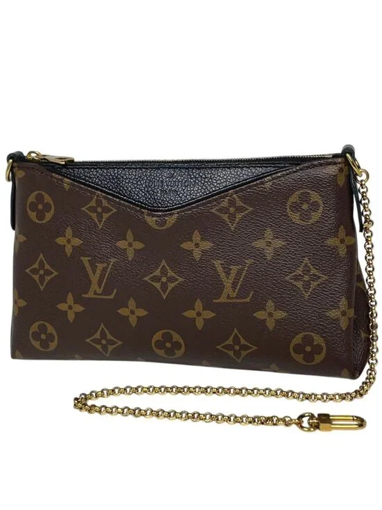Louis Vuitton Pallas Clutch 2-Way Handbag Monogram Brown Noir