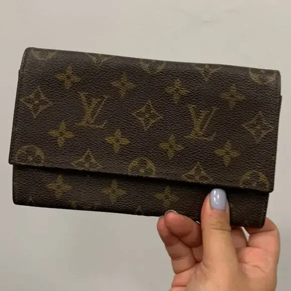 Louis Vuitton Monogram Long Wallet Clutch Small Bag Bifold Brown Coated Canvas