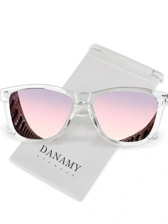 Clear Frame Sunglasses with Pink Gradient Lenses