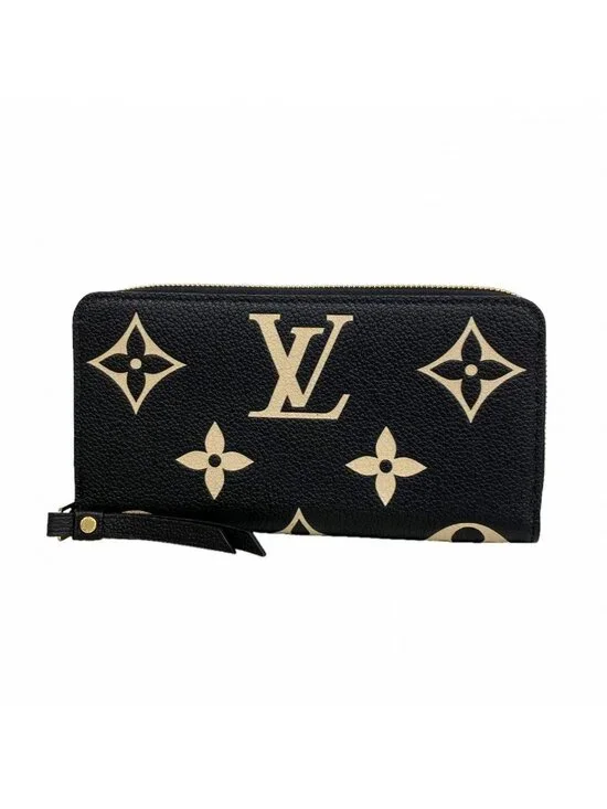 Louis Vuitton Wallet Monogram Empreinte Bicolor Zippy Black Beige