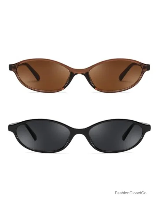 Retro Oval Cat Eye Sunglasses UV400 Protection Lightweight Narrow Shades