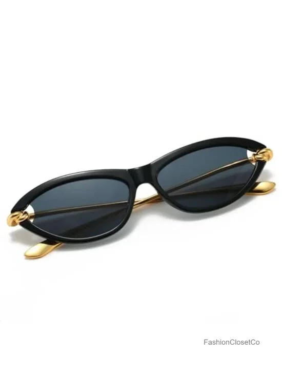 Retro Oval Cat Eye Sunglasses with Gold Metal Temples UV400