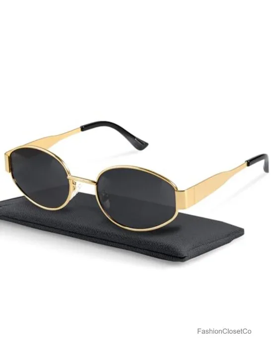 Retro Polarized Oval Sunglasses with UV400 Metal Frames