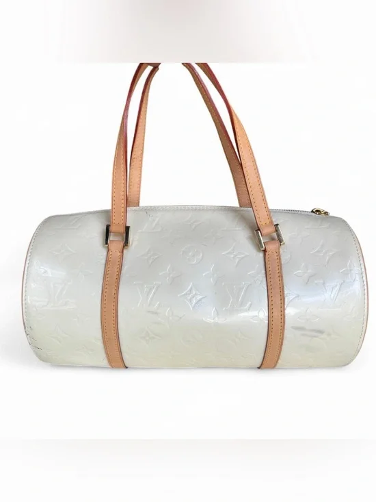 Louis Vuitton White Vernis Monogram Barrel Shoulder Bag with Tan Straps