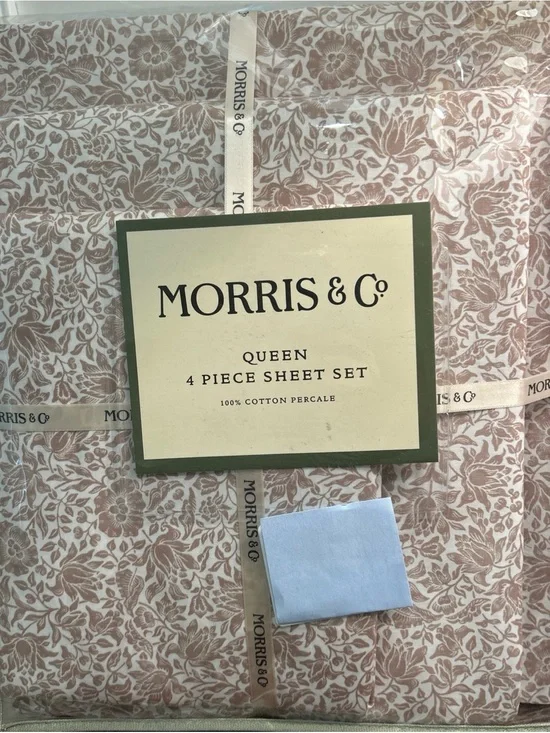 William MORRIS & CO. QUEEN Sheet Set Mallow 100% Cotton Percale 4pcs - NIP