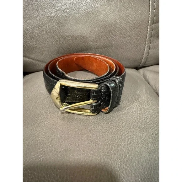 Johnston & Murphy Mens Black Italian Calfskin Woven Embossed‎ Leather Belt 36