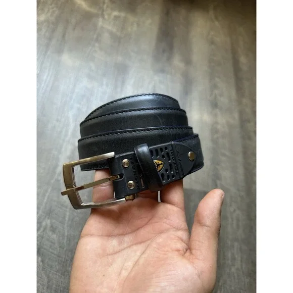 Michael‎ Toschi Black Leather Belt Black Perforated Rubber Section 40 EXCELLENT