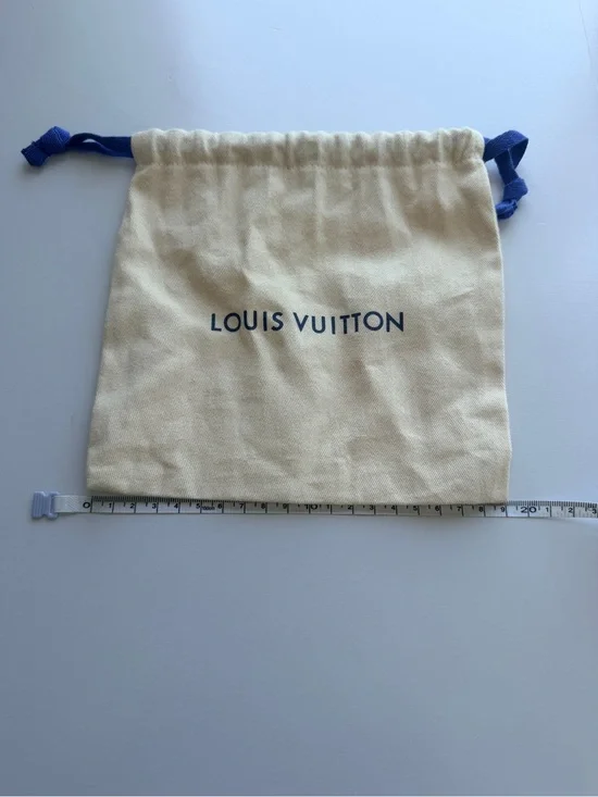 Louis Vuitton Cream Canvas Drawstring Pouch with Blue Logo