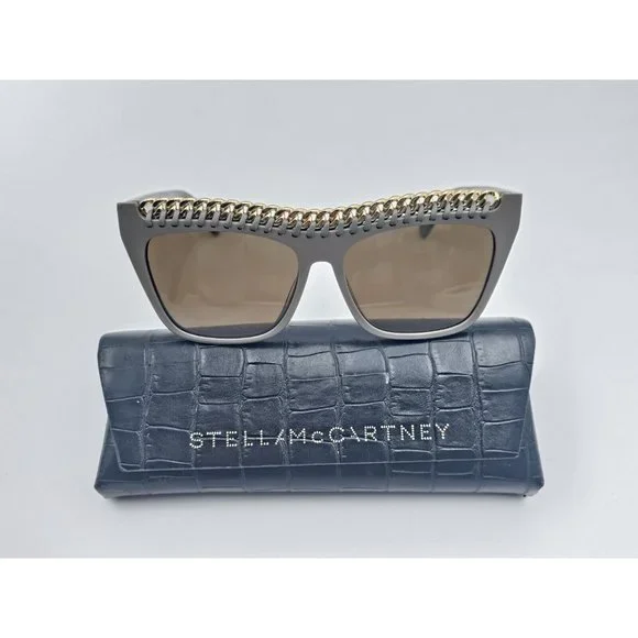 Stella McCartney Gray Sunglasses with Gold Chain Detail