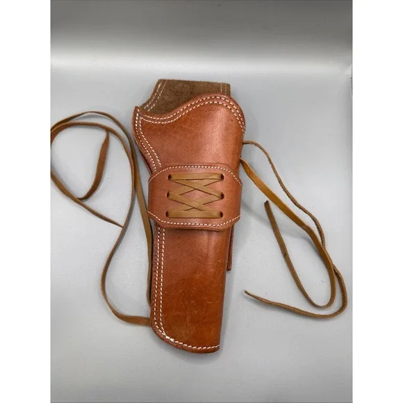 REVOLVER GUN HOLSTER PISTOL LEATHER WESTERN UNI FIT OPEN BOTTOM LEATHER TIE DOWN