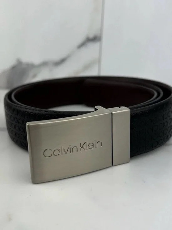 Calvin Klein Brown Synthetic Leather Belt with Silver Buckle