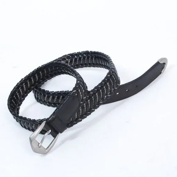 Vintage Y2K Stefano Piazza Italy Western Leather Black Braided Belt Mens Size 38